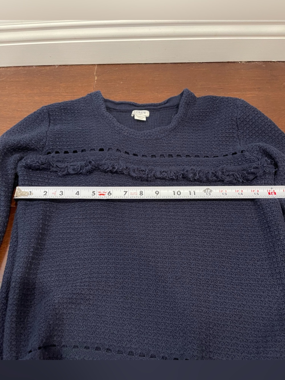 j crew factory mercantile navy blue fringe sweater medium - Picture 3 of 7